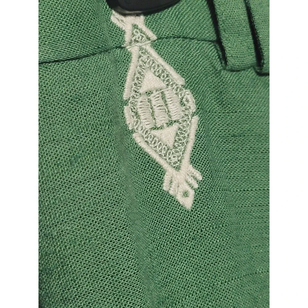 Zara Large pants linen embroidered geometric zip wide leg pockets green